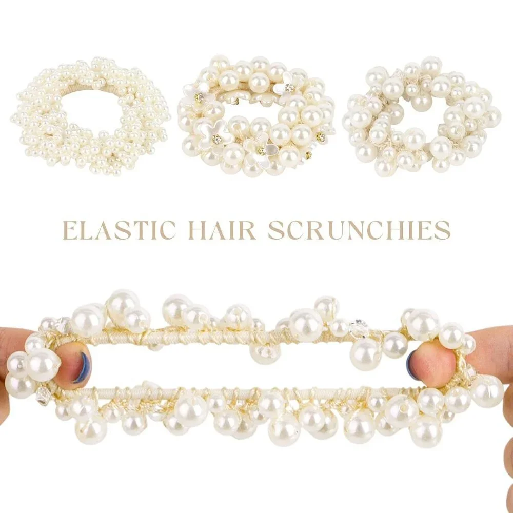 6 Pcs Pearl Hair Scrunchies Faux Beaded Hair Ties Stylish Ponytail Holders Women - Picture 6 of 7